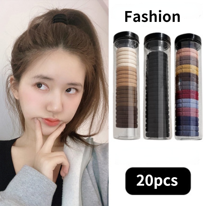 20 / 24 Set Ikat Rambut Ponytail Bahan Karet Kulit Gaya Korea Untuk Wanita