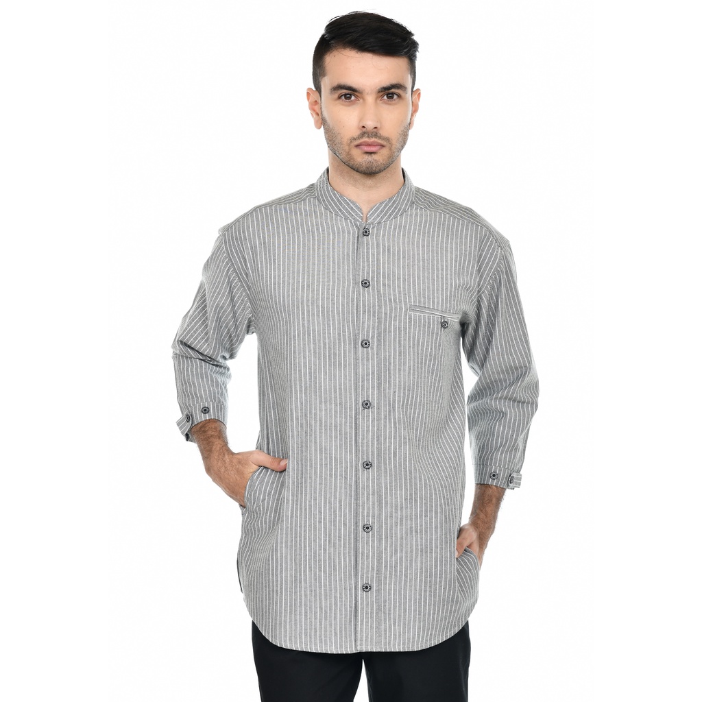 Kemeja Koko Salur Model Koko Kurta Dewasa Stripe 3 Saku Aktif Bahan Oxford