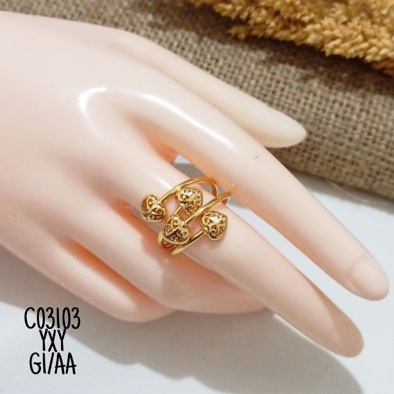 Cincin Yaxiya Love Ulir warna gold C03103