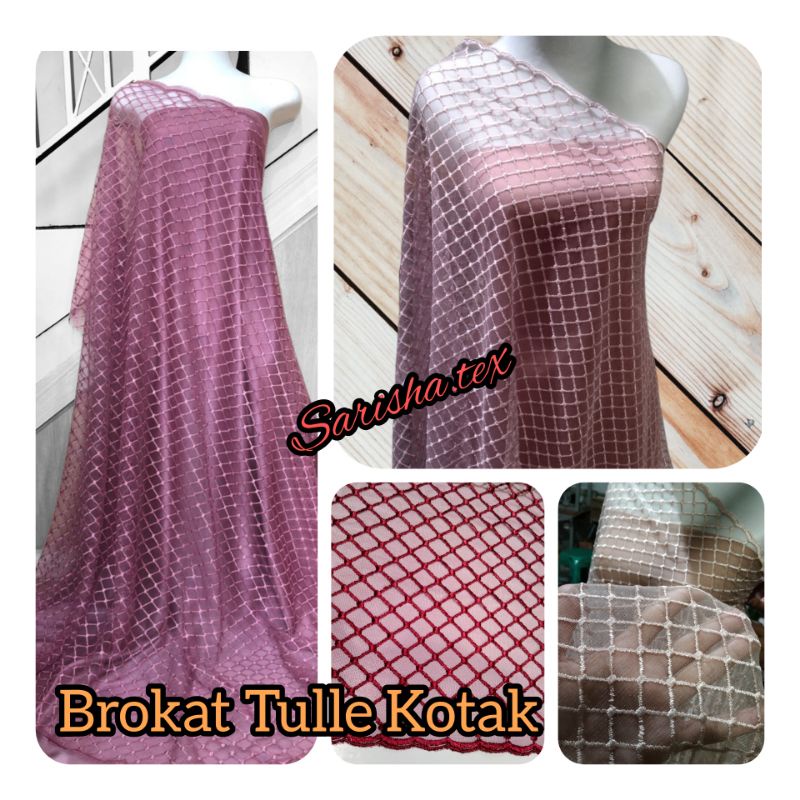 Kain kebaya Brukat brokat Tulle tile Motif kotak brukat Prancis