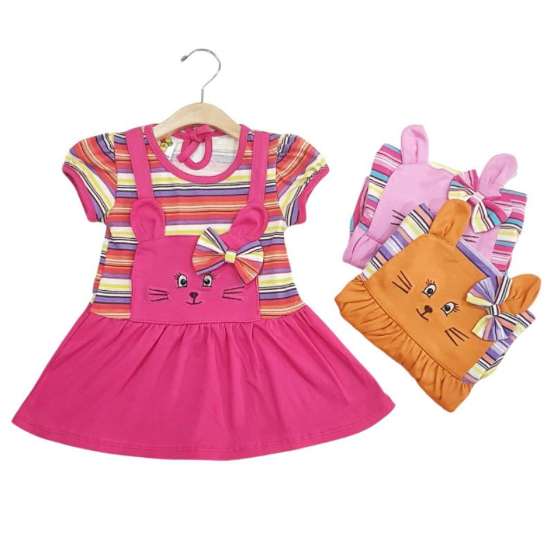 DRESS FASHION ANAK PEREMPUAN 1 TAHUN MOTIF CAT SALUR BORDIR