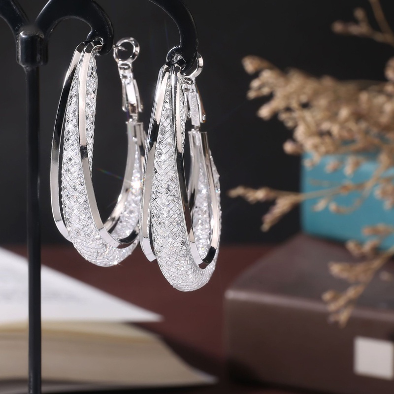 Anting 925 Silver Gold 14K Model Hollow Aksen Berlian Gaya Perancis Untuk Wanita