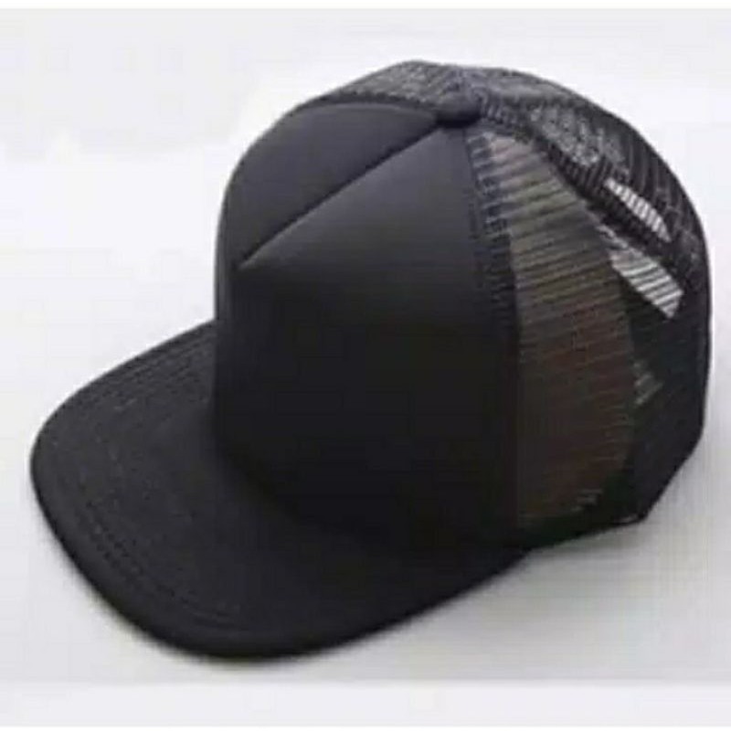 Topi Trucker Hitam full lidah datar