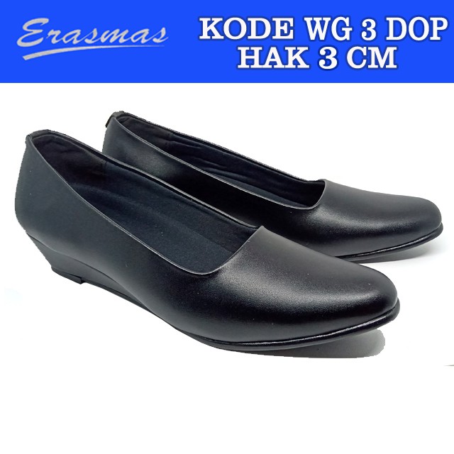 Sepatu Wedges Hitam Erasmas Hak 3 Cm WEdges Persit Wedges Bhayangkari Wedges Erasmas Polwan Formal Kantor Wedges Persit Wedges Bhayangkari