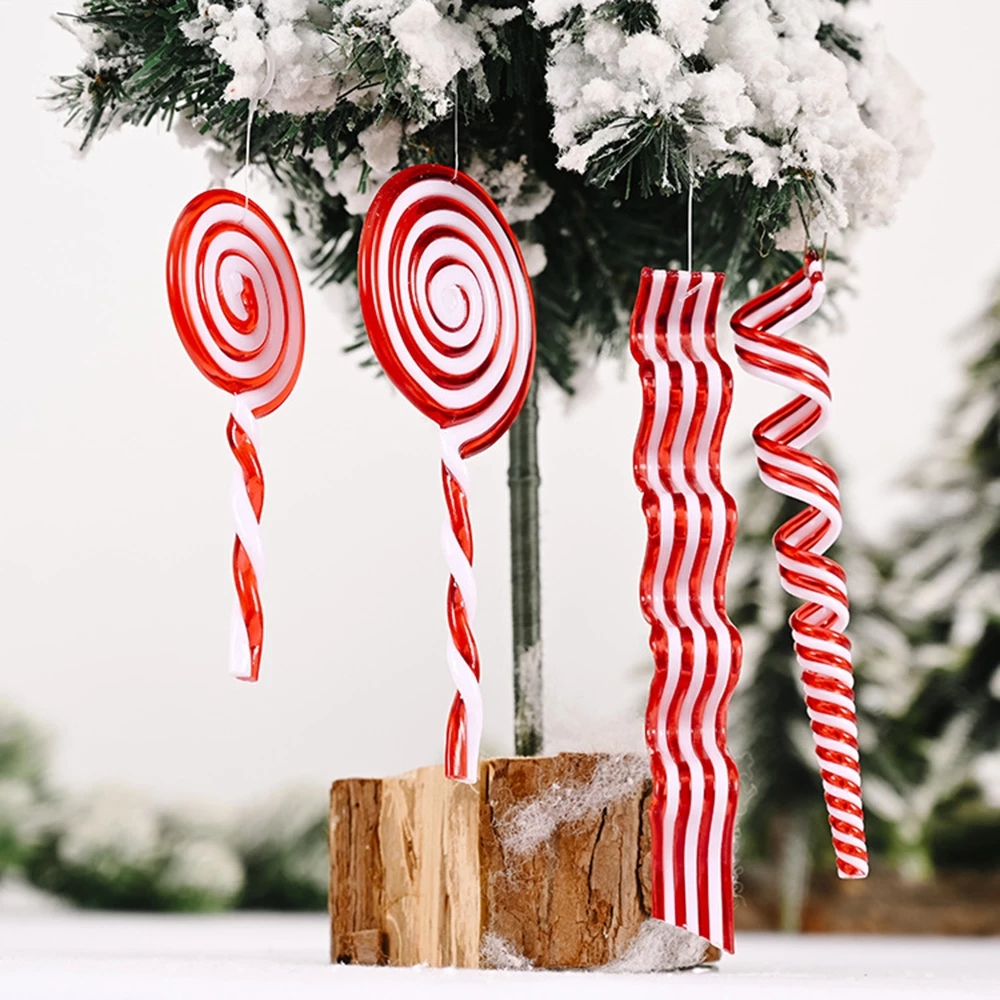 3D Christmas Plastic Candy 3D Red White Lollipop Pendant/Christmas Tree Hanging Decoration Xmas Party Accessories