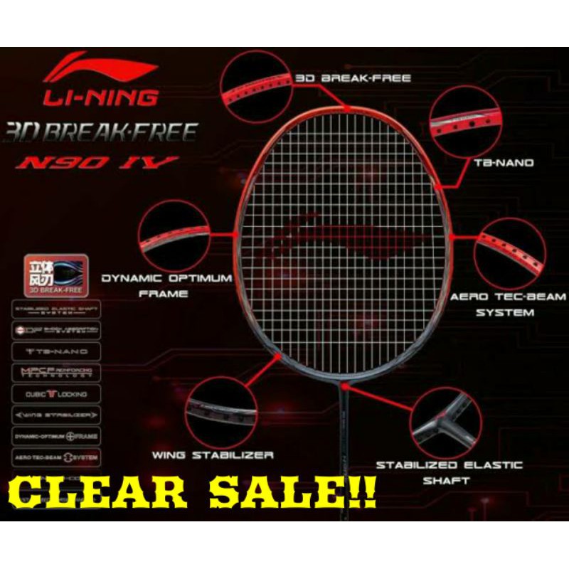 Jual CLEAR SALE!! Raket Badminton LINING 3D BREAKFREE N90 IV 100