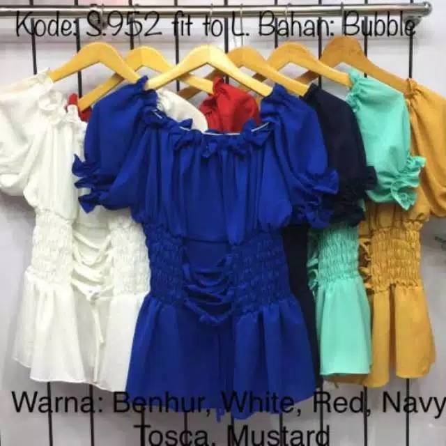 Blouse sabrina lengan pendek tali pinggang
