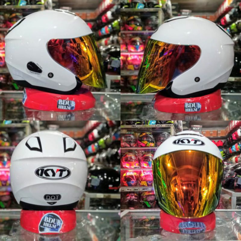 Helm KYT KYOTO R SOLID WHITE Original modif (PAKET GANTENG)-WHITE /VENOM/ GOLD