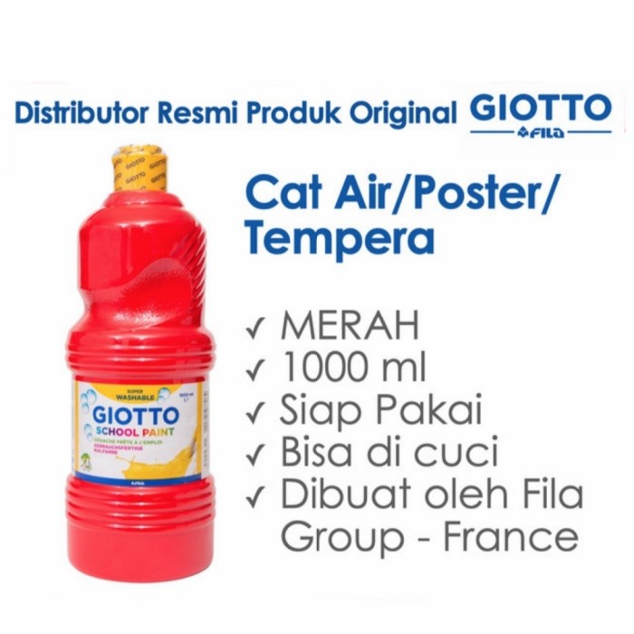 

(TERLARIS) Giotto School Paint 1000 ml Red Merah Cat Air Poster Washable 1 L