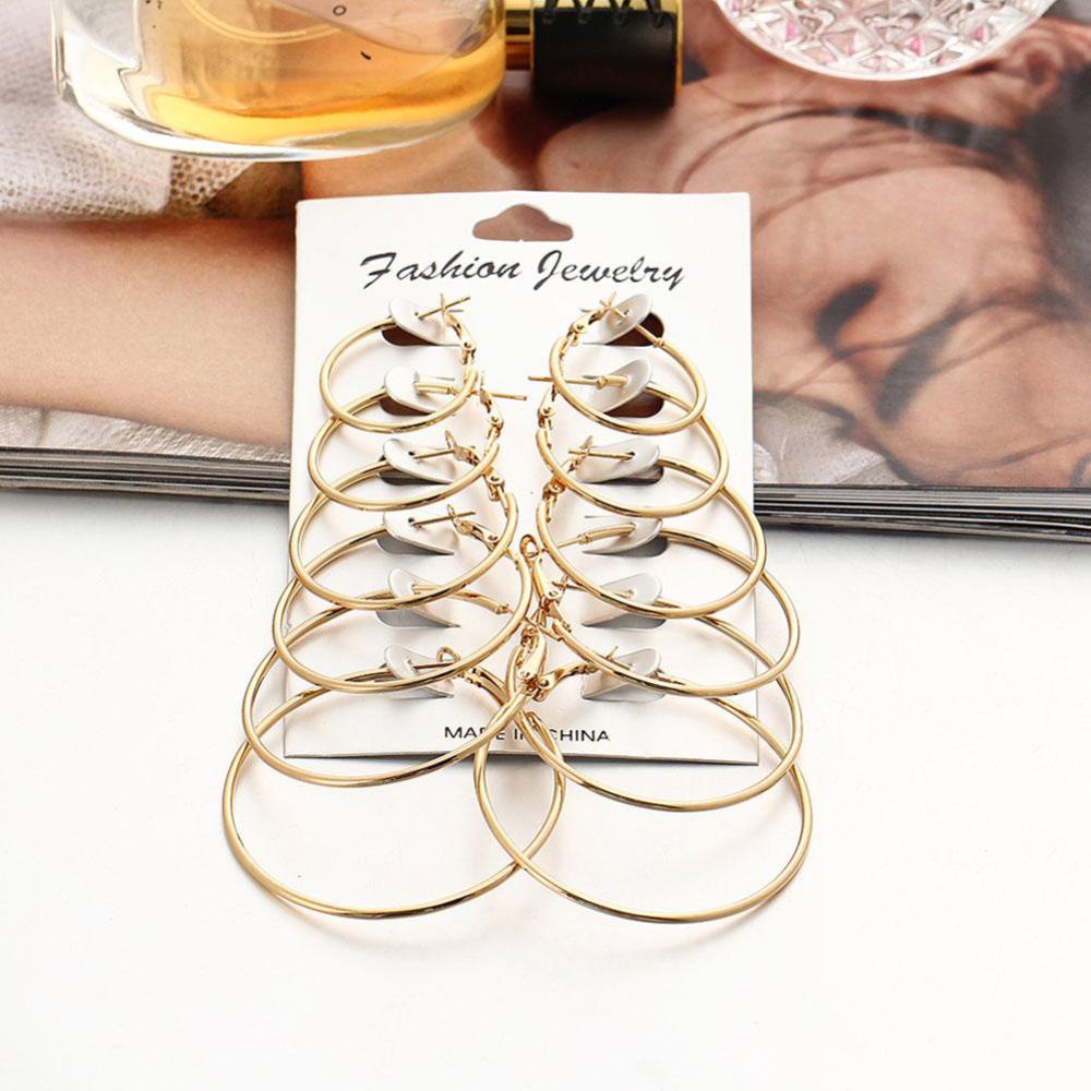 Timekey 6 Pasang / Set Anting Bulat Besar Simple Vintage Multi Ukuran Untuk Wanita / Hadiah A9K6