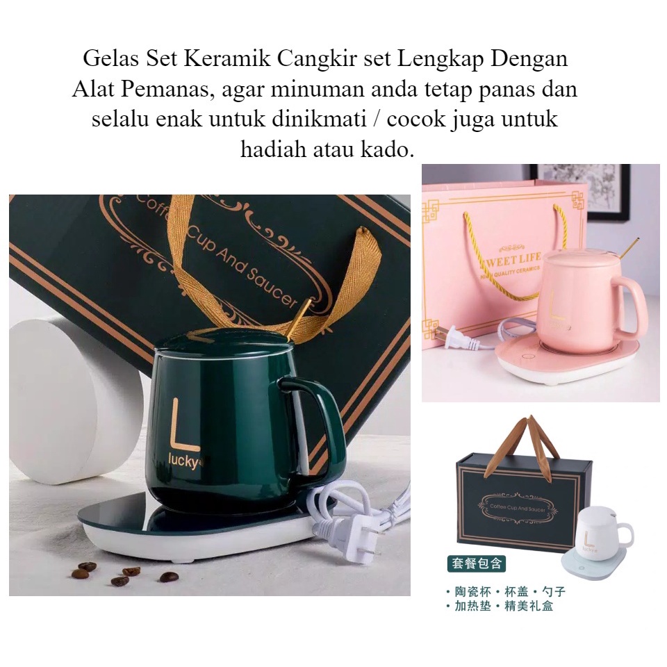 MUG Gelas Penghangat Listrik Cangkir Keramik Pemanas Listrik