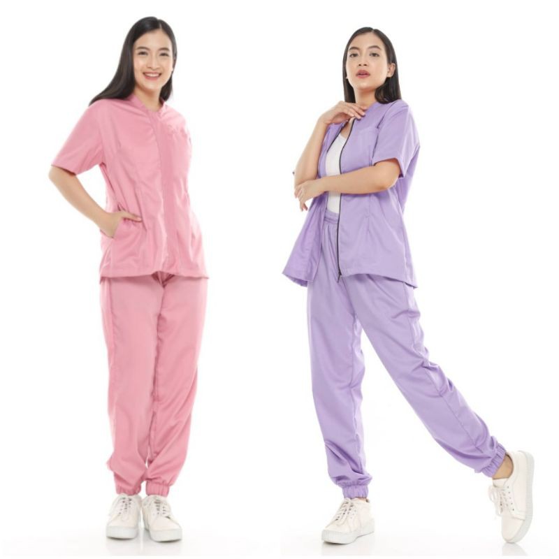 Scrub zipper baju jaga dokter resleting toyobo