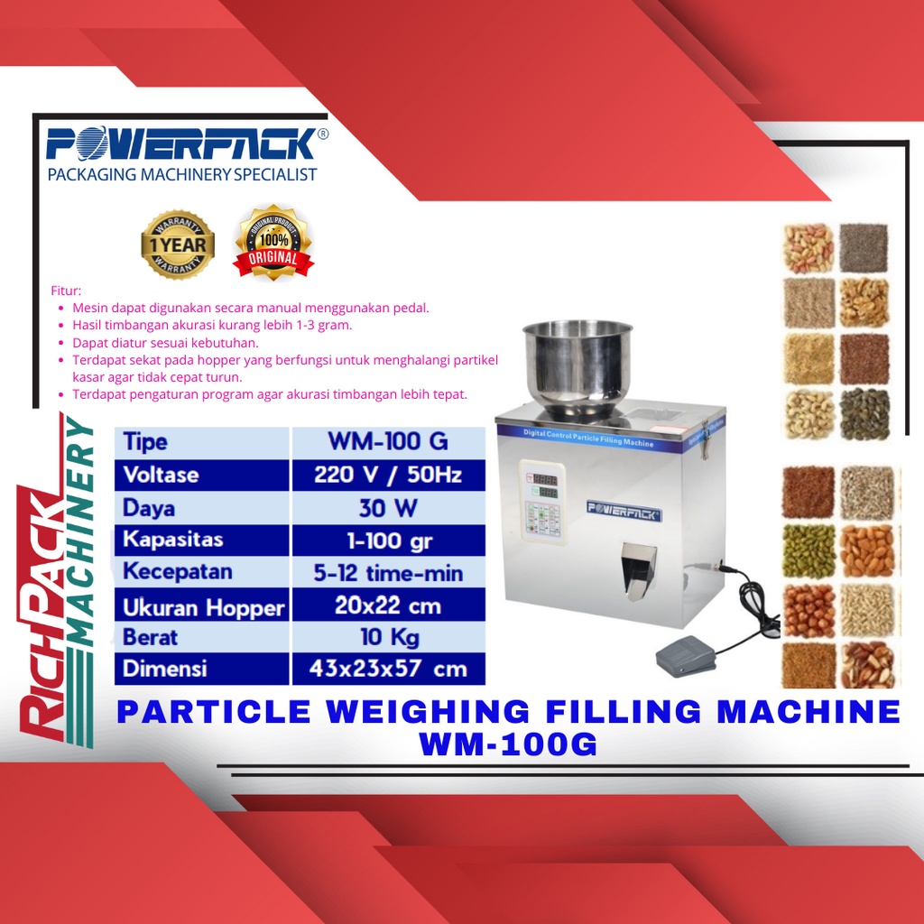 POWERPACK WM-100G Semi Auto Filling Weigher Mesin Pengisi Serbuk Dan Butiran