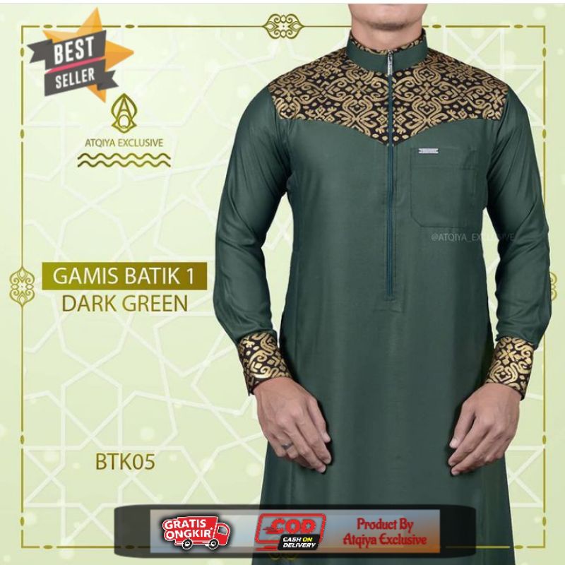 Gamis ATQIYA BATIK 1 / Gamis Pria / Gamis Azzam / Gamis Manset / Jubah Murah