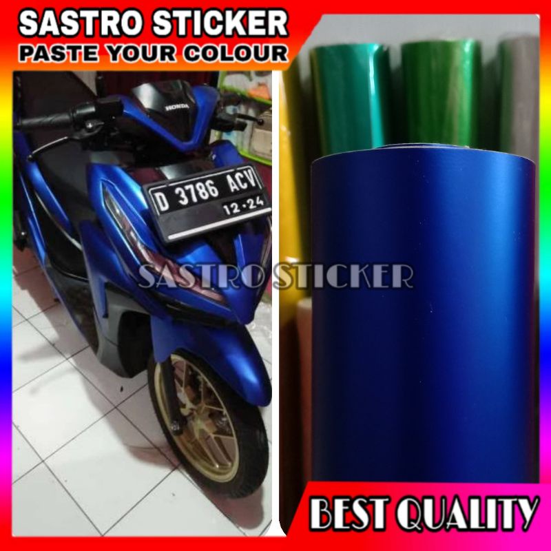 STICKER SKOTLET METALIK DOFF BIRU TUA KUALITAS PREMIUM