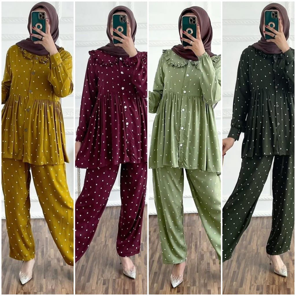 KIRANAOFFICIAL - ( COD ) SETELAN MOTIF KEKINIAN / OLVY ONE SET / SETELAN MOTIF POLKADOT