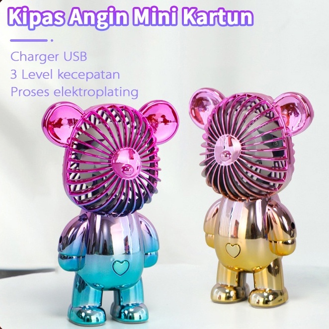 Kipas Angin Beruang Gradiasi Bear Portable USB Recharger Mini Fan Bear