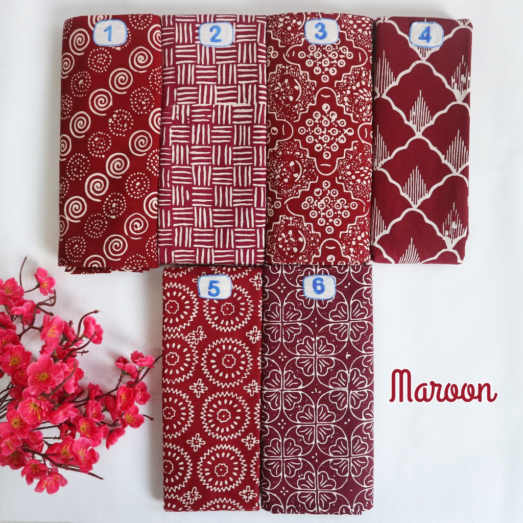 Kain Batik Cap Garutan Bahan Katun Premium Seri Warna Maroon By SARAH BATIK