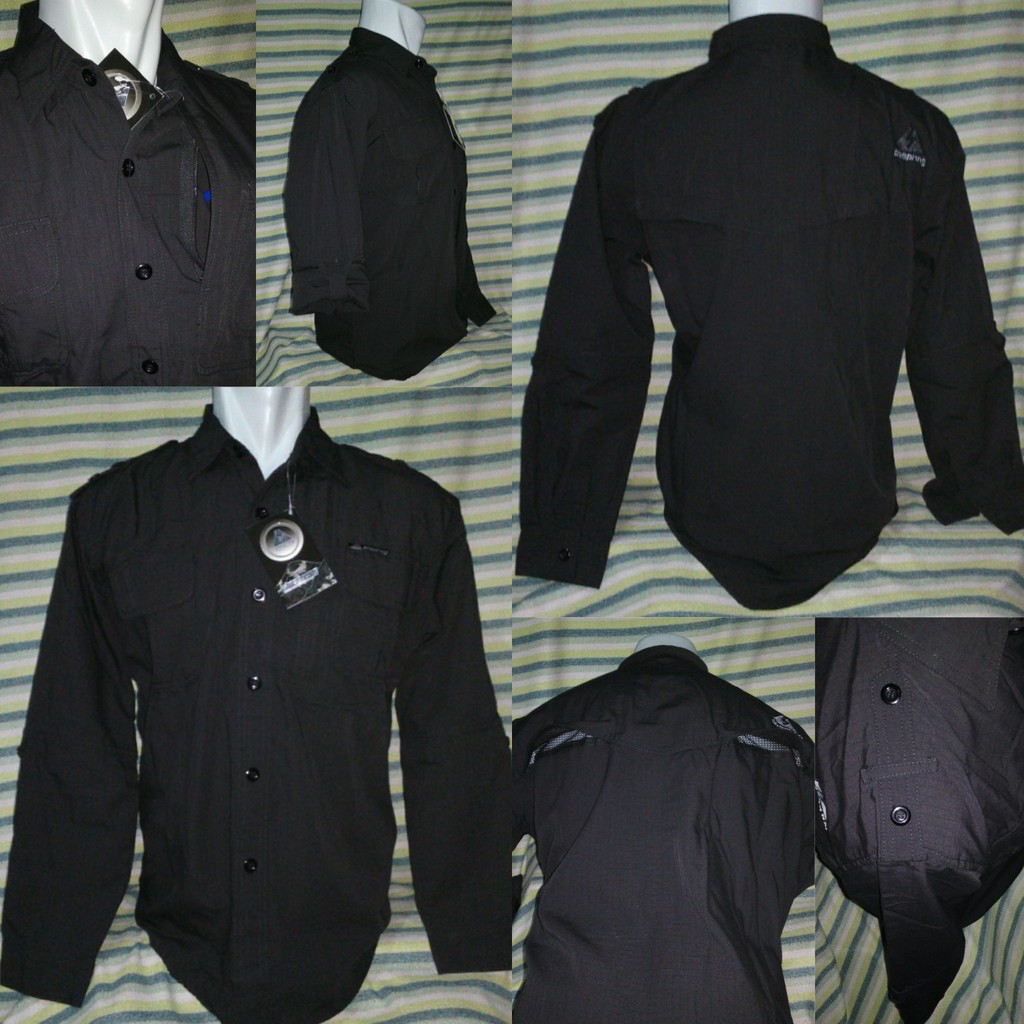 Setelan Baju Gunung / Baju Adventure Kemeja PDK Lapangan PDL Snepring Black Hitam Ripstop Katun Tact