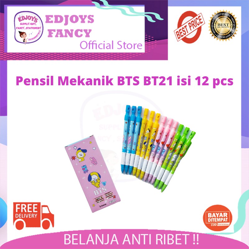 Edjoys Pensil mekanik mechanical pensil bt21 bts 2.0MM TR-215 isi 12 pcs
