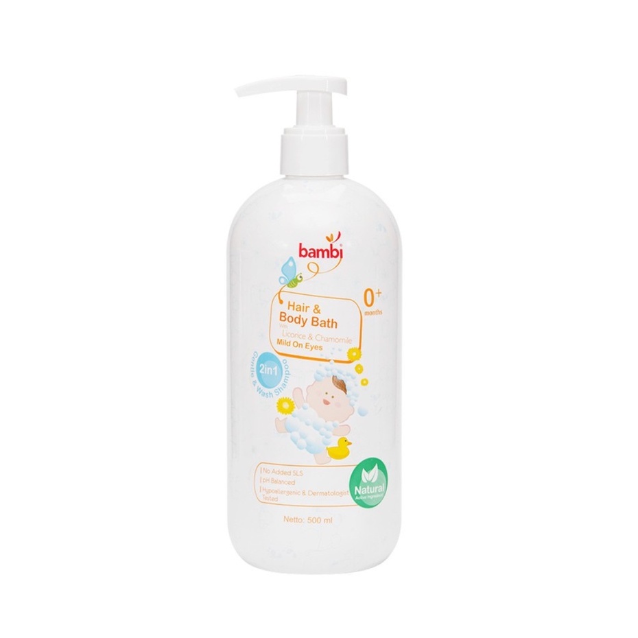 Bambi Baby Hair &amp; Body Bath 2in1 Pump Perawatan Rambut &amp; Sabun Mandi Bayi 500ml