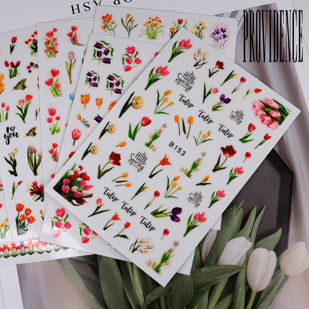 1 Set Stiker Kuku Motif Print Tulip Bahan Resin Tahan Air Untuk Nail Art