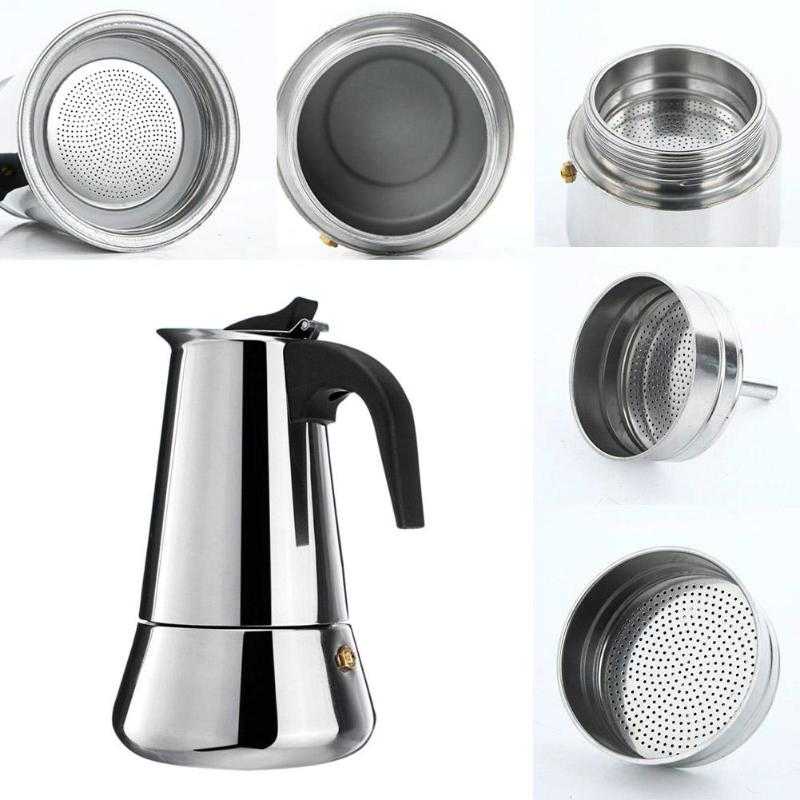 One Two Cups Espresso Coffee Maker Moka Pot Teko Stovetop Filter 300ml 6 Cup / Teko Kopi Expresso Stainless Panas Leher Angsa Ada Penyaringannya / Moka Moca Pot Kopi Coffe Maker Manual Espresso Portable / Teko Penyaring Saringan Kopi Teh Stenlis Set Murah