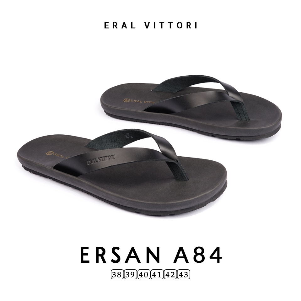 Eral Vittori - Ersan A84 Sandal Jepit Kulit Pria Harian Santai Kasual Hitam