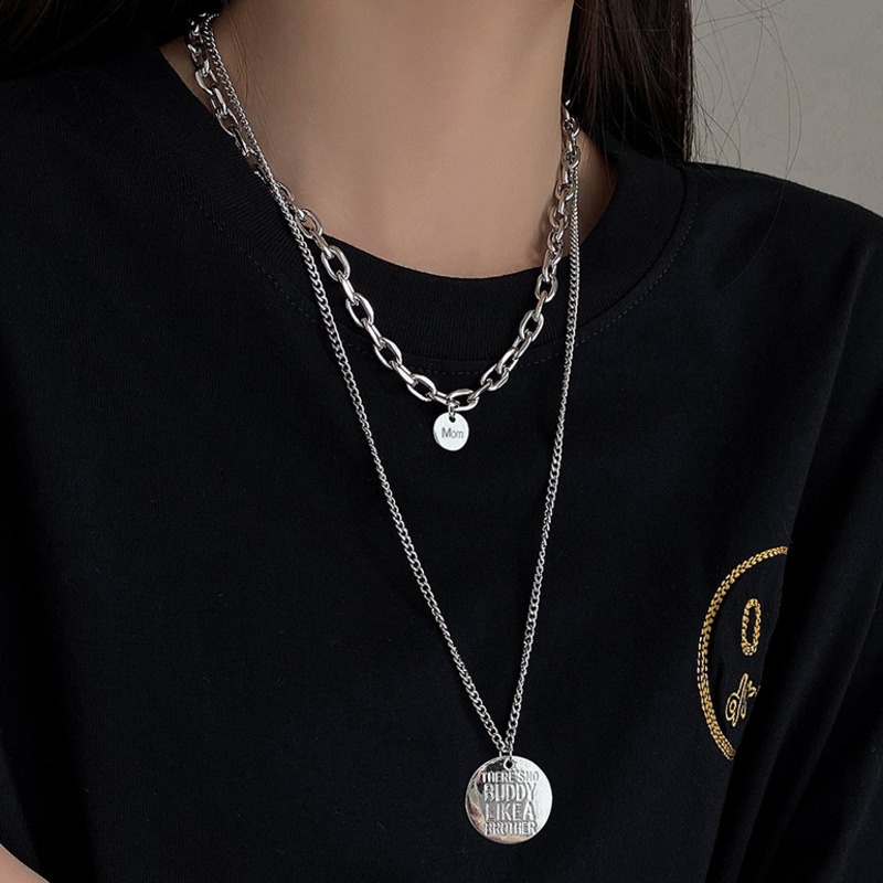 Kalung Rantai Dengan Liontin Bulat Model Double layer Gaya Hip hop