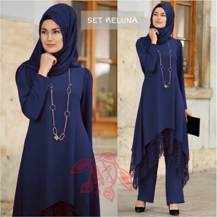 Gamis Lebaran Terbaru 2020 - Gamis Pesta Modern Mewah STELAN RELUNA NAVY [Gamis 0129] SHE Baju 78EVO