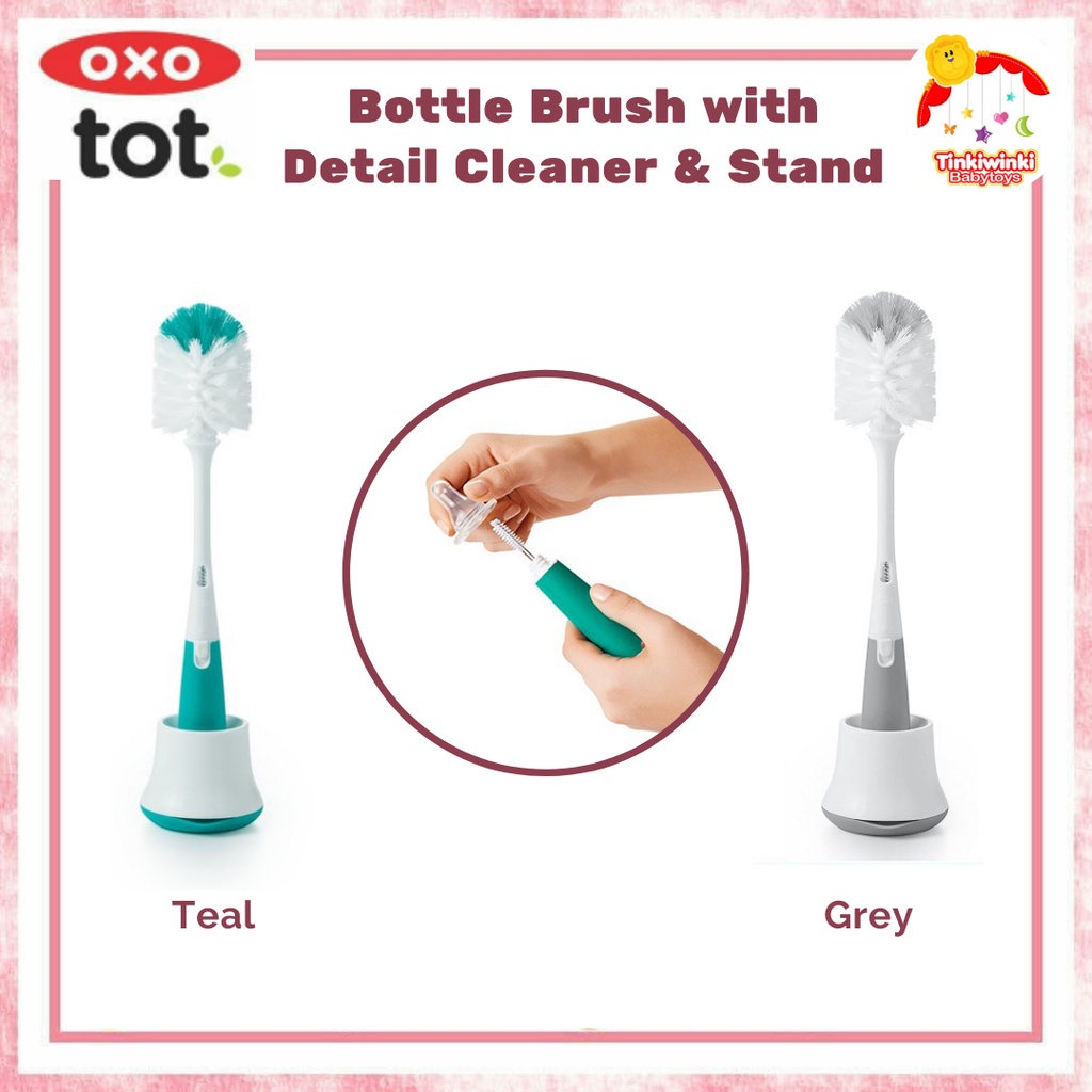 OXO Tot Bottle Brush  with Detail Cleaner &amp; Stand (Teal)