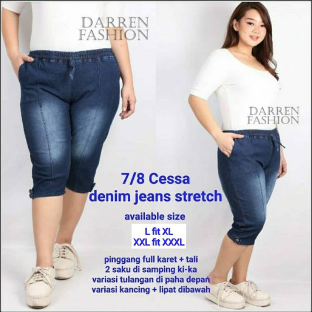 Celana 7/8 Jumbo  Cessa Jeans Denim Stretch . Celana 7/8 jeans jumbo . Celana 7/8 bigsize murah