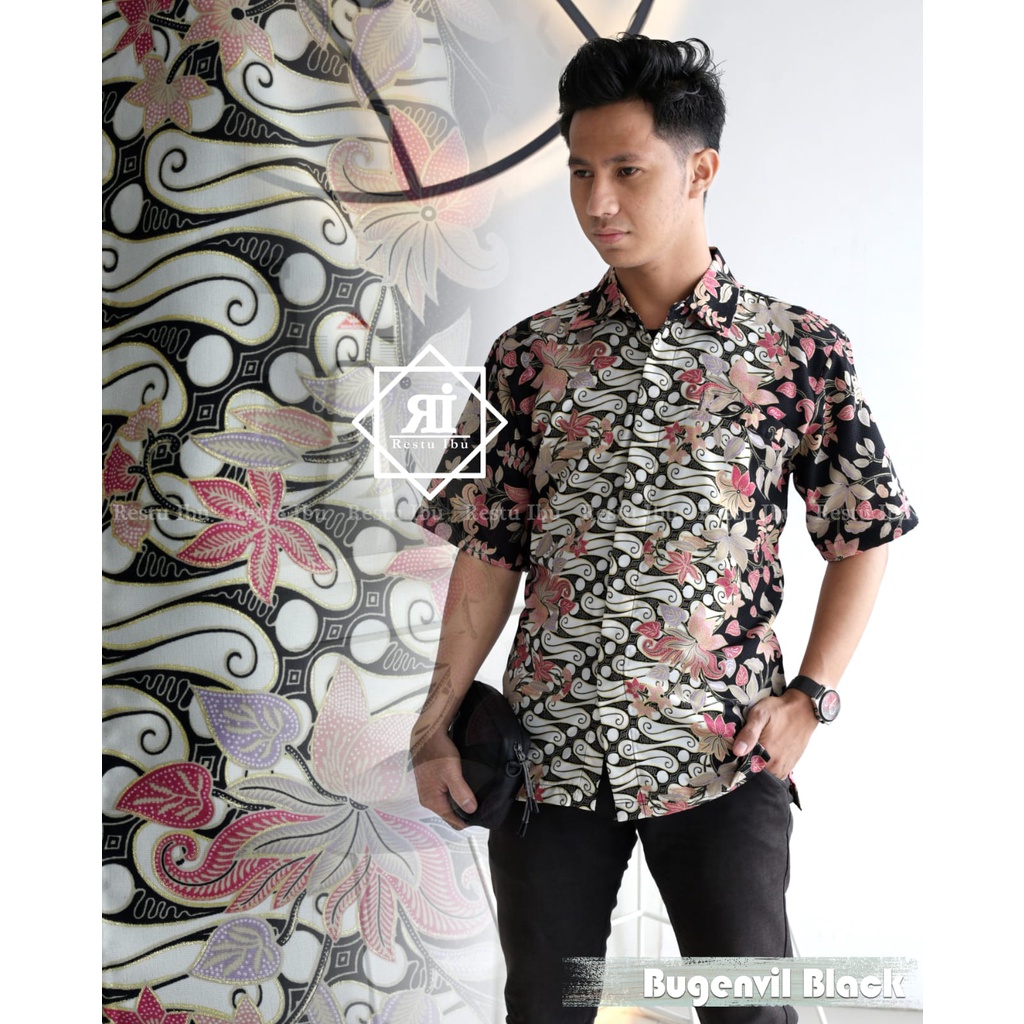 KEMEJA BATIK TERBARU Kemeja Batik Pria Seragaman Among Tamu / Kemeja Batik Nikahan Original /TERBARU KEMEJA BATIK PRIA LENGAN PANJANG MOTIF/ CUOPLE BATIK BUGENVIL HITAM