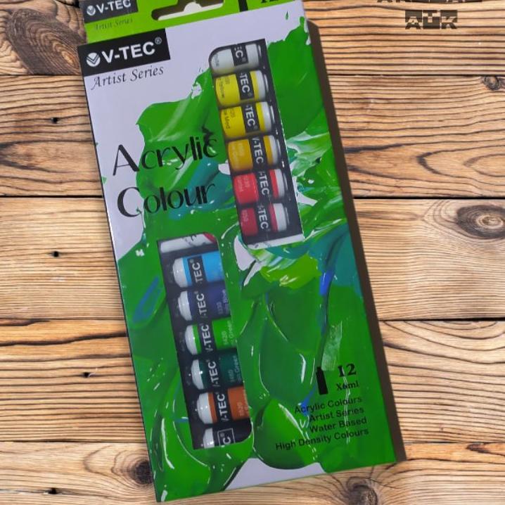 

(LANGSUNG KIRIM) Cat Akrilik 12 Warna Vtec / Cat Acrylic Colour Paint Set V-tec Lukis Kanvas