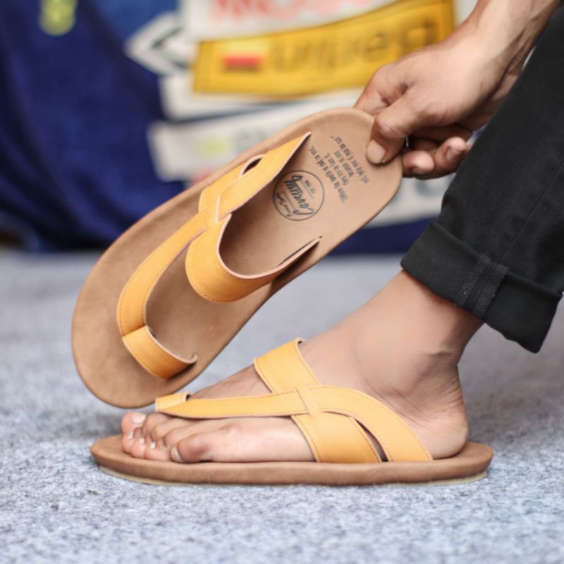 IMPULSE Sandal Kulit Pria Asli Garut Sendal Casual Main Keren Nyaman Anti Slip