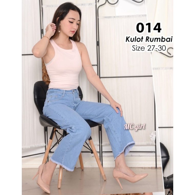 MC girl - Celana Jeans Premium Kulot Panjang Rawis Wanita / Kulot Boyfriend Lepis Rumbai