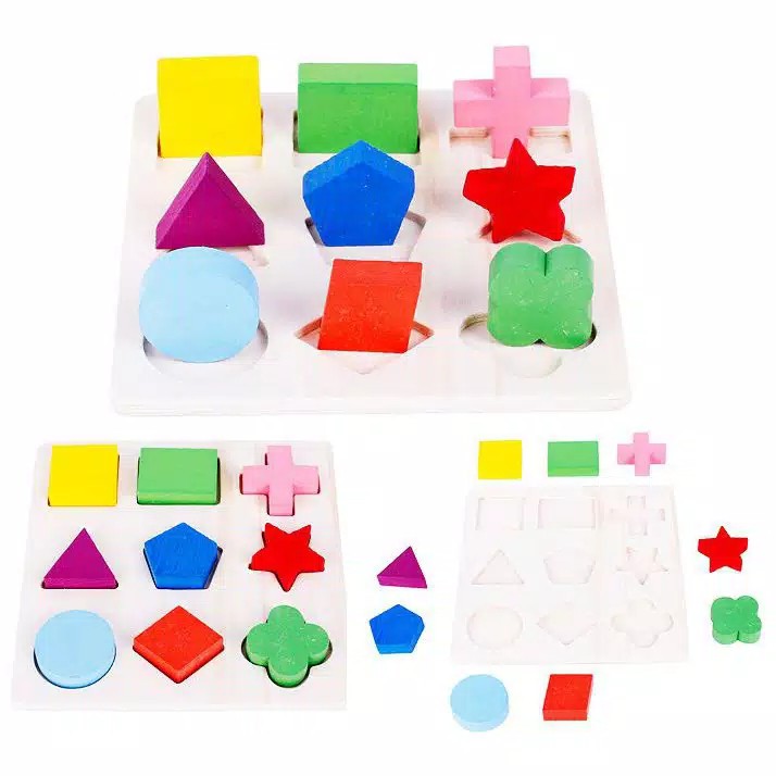 MAINAN EDUKASI / PUZZLE CHUNKY SHAPE / MONTESSSORI GEOMETRI