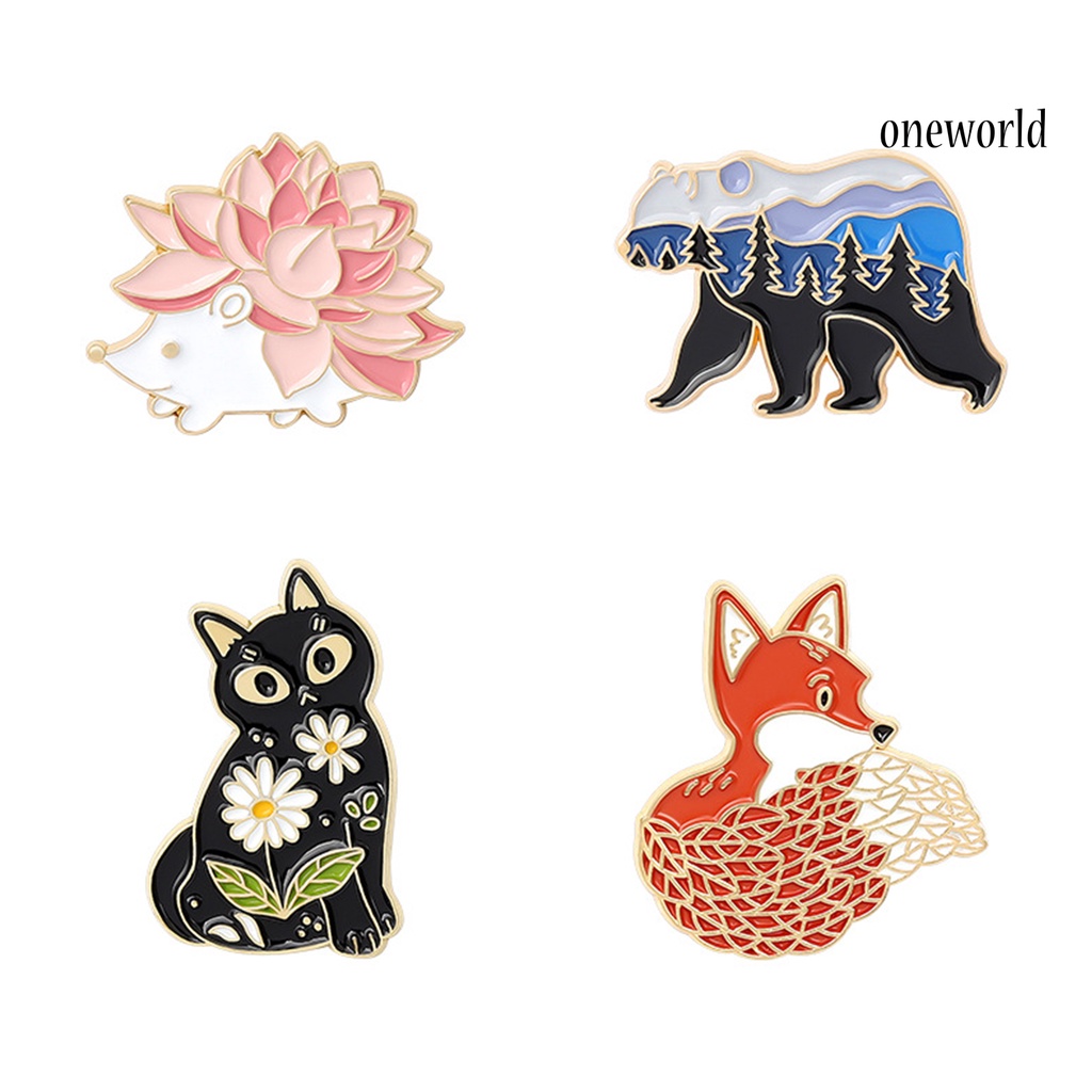 OW@ Enamel Pin Japanese Style Cute Ornaments Fox Cat Bear Hedgehog Shape Brooch for Travel