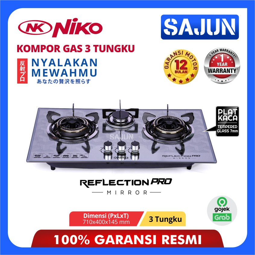 Niko Reflection Pro Mirror Kompor Gas 3 Tungku 2 in 1