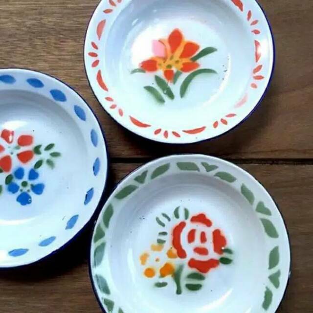 Piring Seng / Piring Enamel Motif Kembang 12 pcs / 1lusin