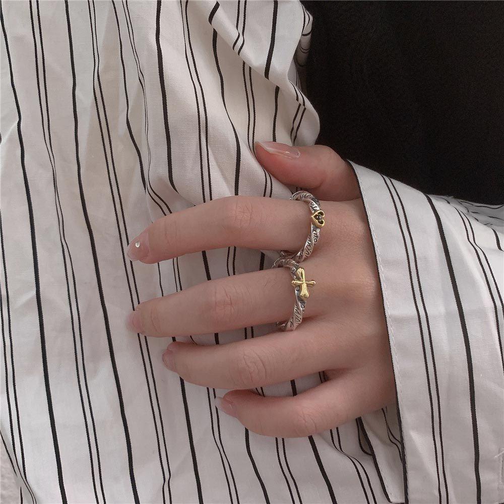 Mxbeauty Wanita Pembukaan Cincin Pesta Untuk Gadis Huruf Punk Cross Knuckles Rings
