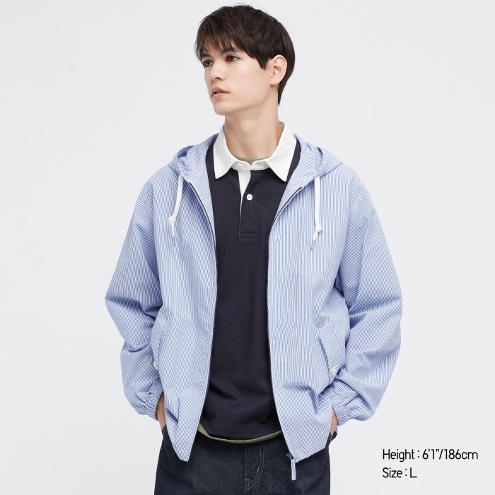 Jaket Uniqlo MEN Jaket Parka Katun Seersucker 448971 Original Bandung - 63 Blue, XS