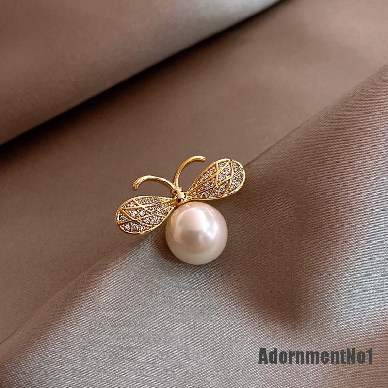 (Adornmentno1) Bros / Pin Butterfly Aksen Mutiara + Berlian Imitasi Untuk Aksesoris Dress Wanita