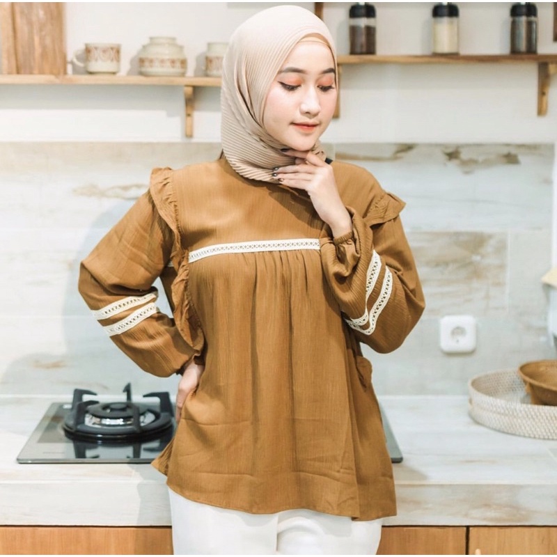 SAKA BLOUSE WANITA / BLOUSE KOREA / BLOUSE RAYON CRINKLE