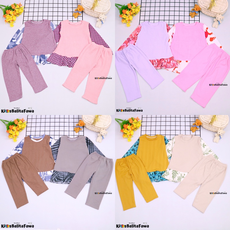 Setelan Anjani uk 2-3 Tahun / Baju Anak Perempuan Lengan Panjang Import Brended Karakter Set Tidur Balita