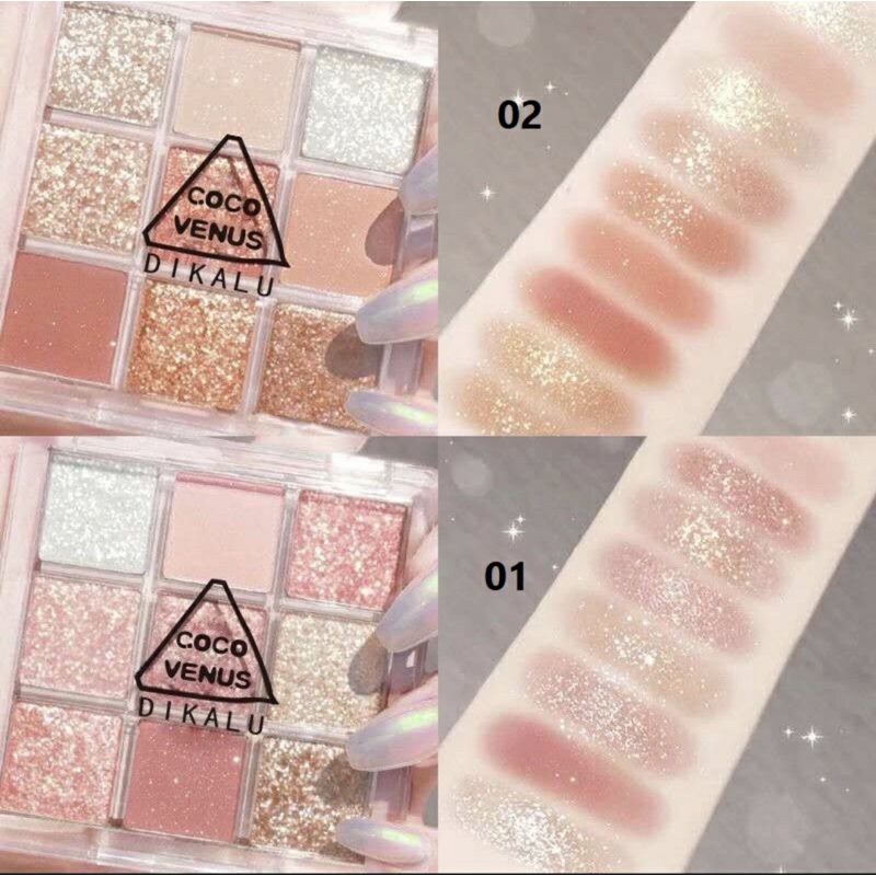 Eyeshadow Waterproof,Eyeshadow Tahan Lama,Pigmented,Korean Look,Eyeshadow Matte Gliters Shimmer 9 Warna