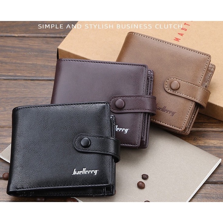 ORIGINAL BAELLERRY D1305 DOMPET LIPAT PRIA DENGAN TEMPAT KOIN BAHAN KULIT PU