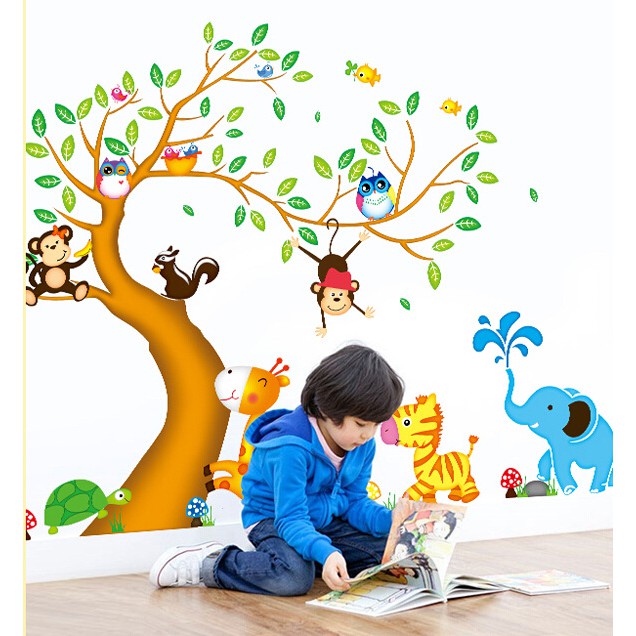 RELIZA WALL STICKER 2X60X90 POHON HEWAN N CUTE ANIMAL TREE STIKER DINDING XY1163 AY242