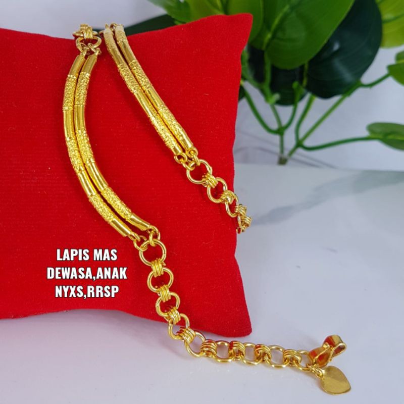 Gelang bambu replika mas 24k dan titanium lapis emas, Kristal ,awet,bisa disepuh,persis seperti aslinya