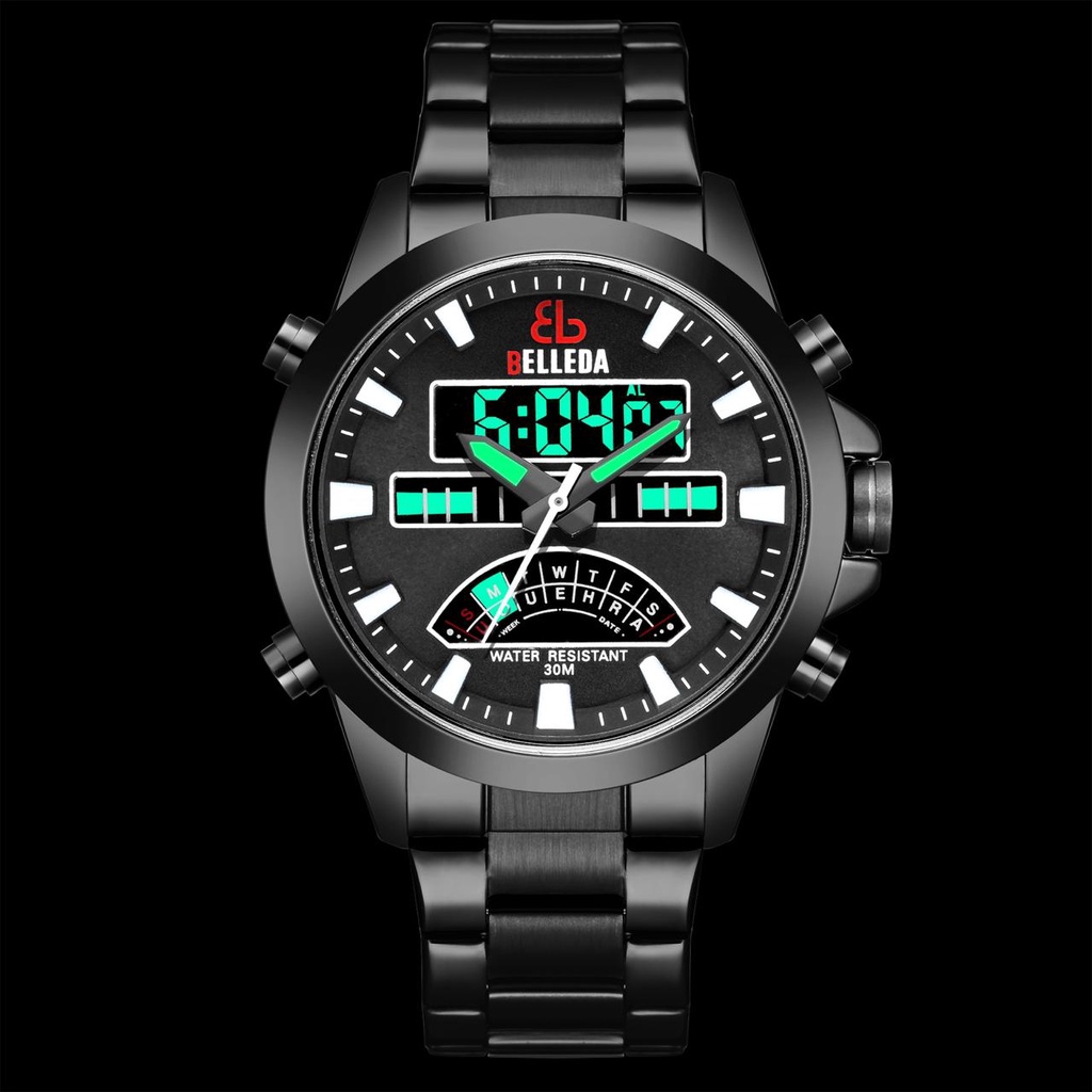 Belleda 9116 - Jam tangan pria analog digital strap stainless